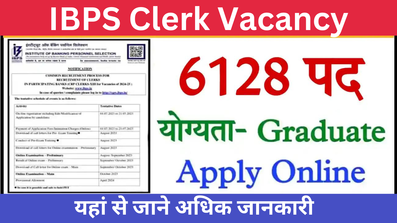 IBPS Clerk Vacancy: आईबीपीएस क्लर्क के 6128 पदों पर भर्ती का नोटिफिकेशन जारी, यहां से जाने अधिक जानकारी